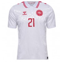 Denmark Morten Hjulmand #21 Replica Away Shirt Euro 2024 Short Sleeve